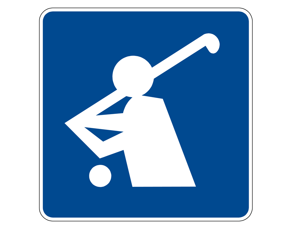 illustration of white figure holding a golf club, swinging at a ball