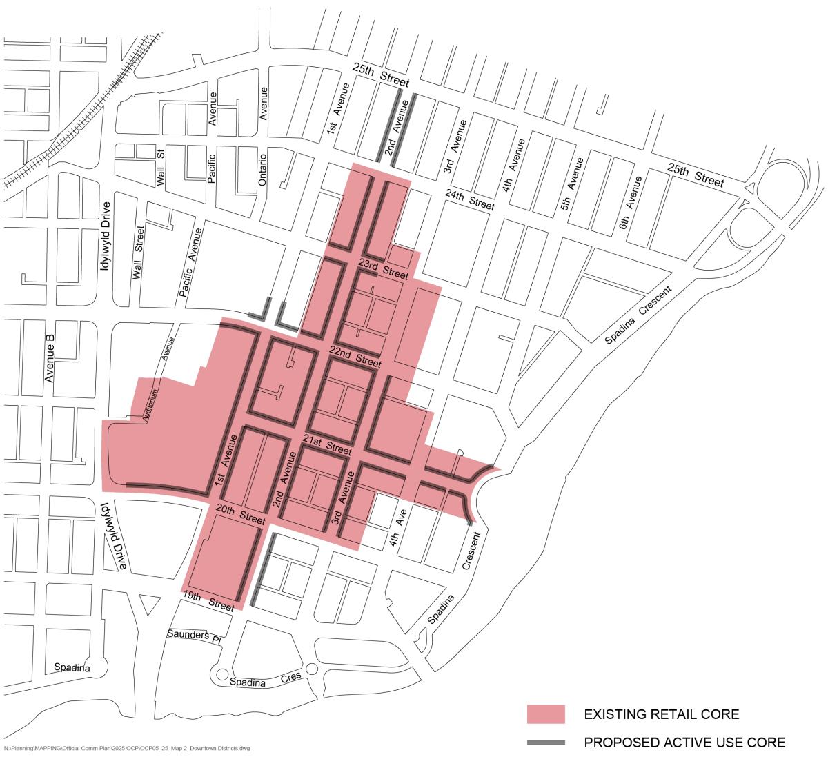 Retail Core Area and Active Use Core map