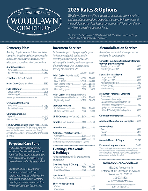 Woodlawn Cemetery Rates 2025