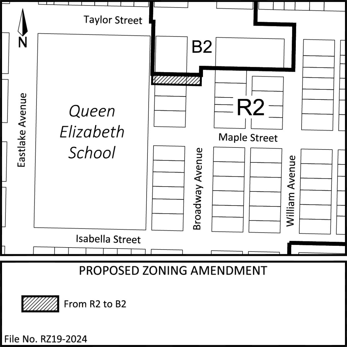 A location map showing the proposed zoning amendment