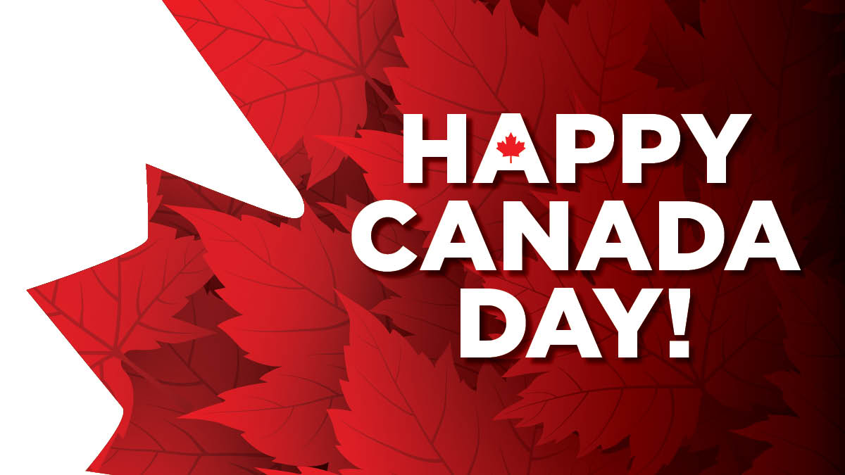 Happy Canada Day on a red leaf background