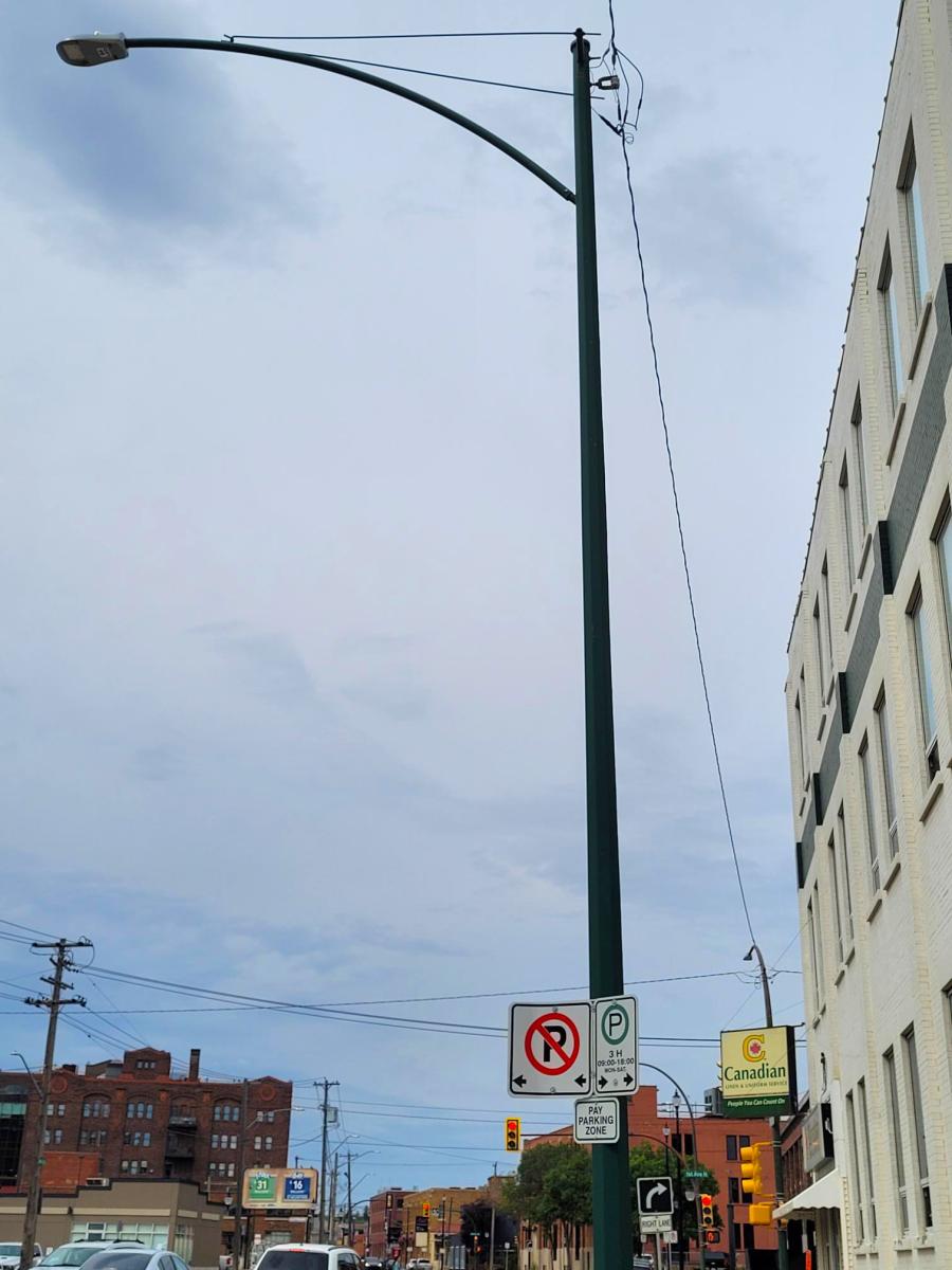 Banner pole without hardware to mount a banner.